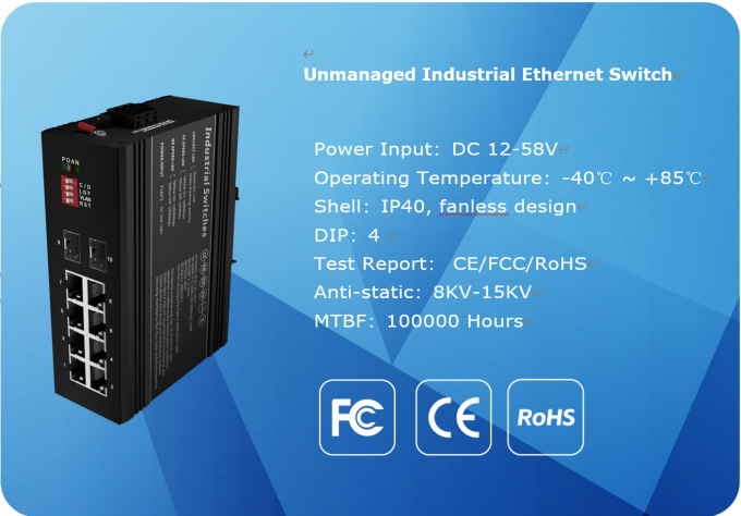 65 Series Din Rail Industrial POE Switch Unmanagement 8 Port SFP Switch