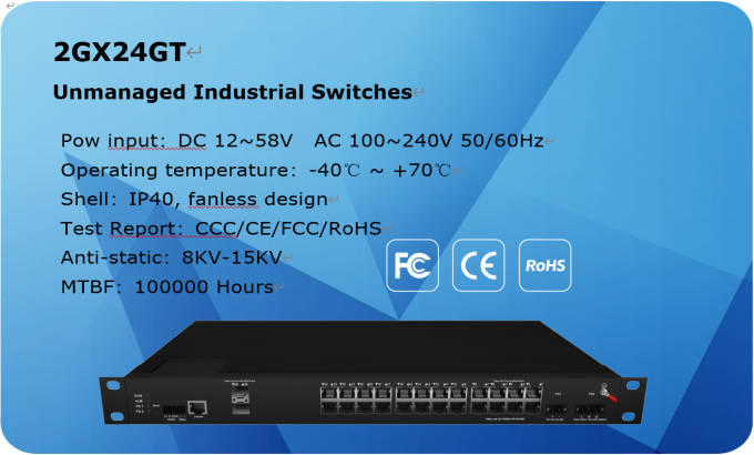 75 Series 2XSFP 24G Industrial Ethernet Switches Rack Mounted 24 Port POE Switch